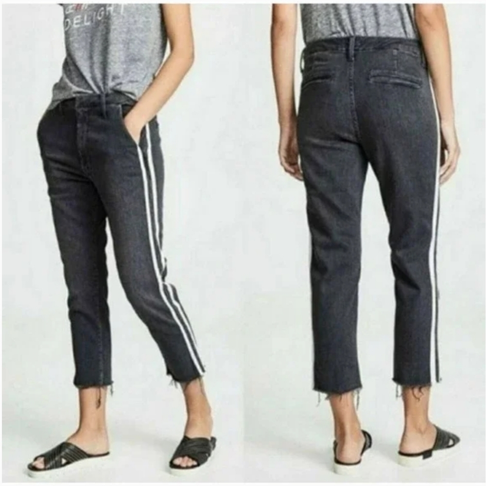 Mother The Shaker Prep Fray Jeans Ankle Crop Stretch Denim Dear Mr. Blac…